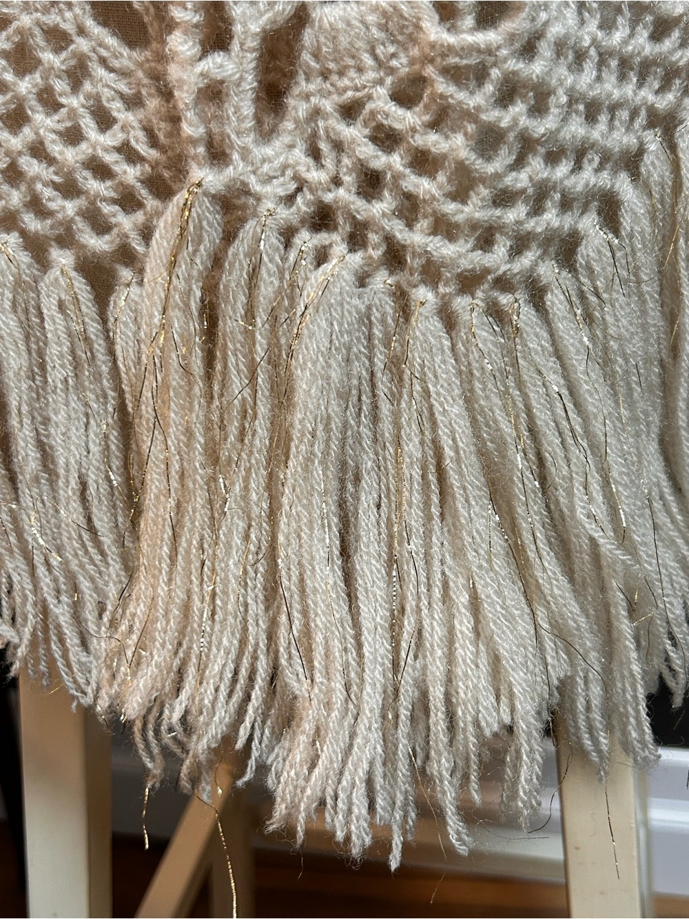 Handmade Crochet Ivory
Fringe Shawl Wrap, beaded details Cottagecore Boho Cozy - Picture 9 of 9